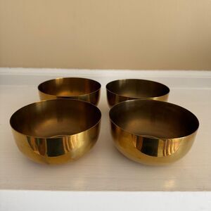Vintage Brass Bowls Set of 4 | Minimalist Gold Tone Serving Bowls